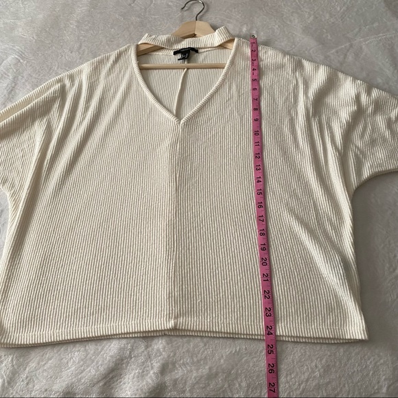 White Ribbed Dolman Sleeve Chocker Top - Picture 2 of 7